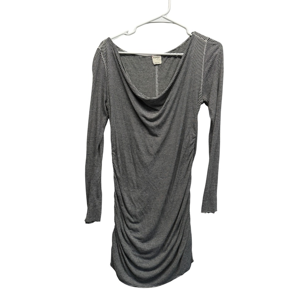 Intimately Free People Black White Striped Ruched Cowl‎ Neck Tunic Dress Large